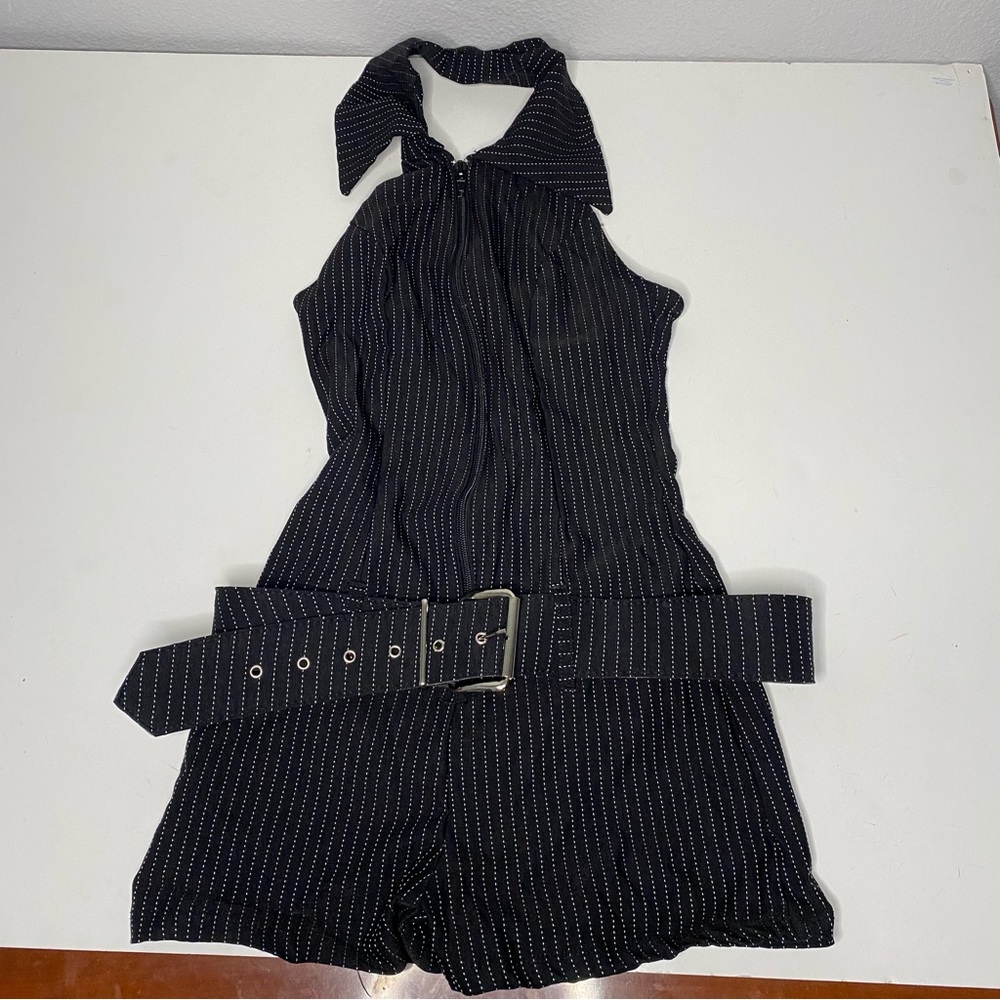Saboro | Women's Collared Stripped Black Bodysuit Size S